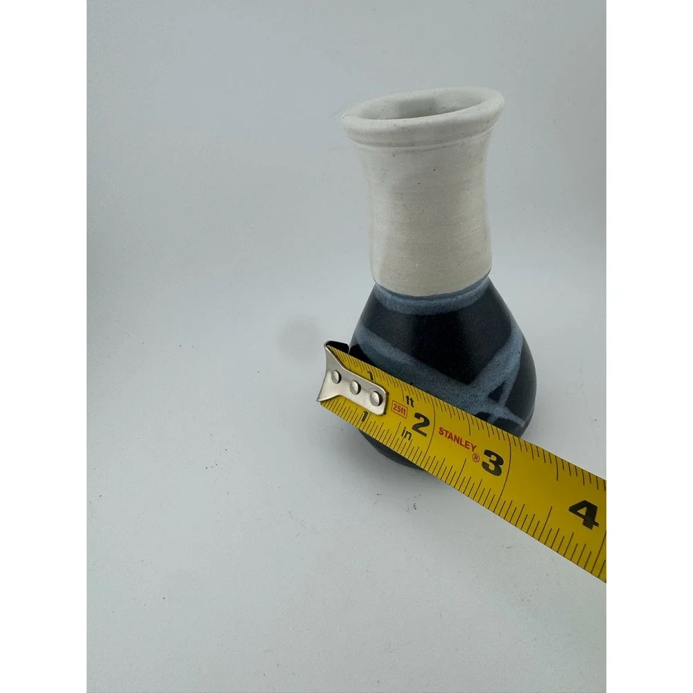 Handmade Pottery Vase‎ Navy Beige Signed Sondahl Small Bud Vase Table Decor
